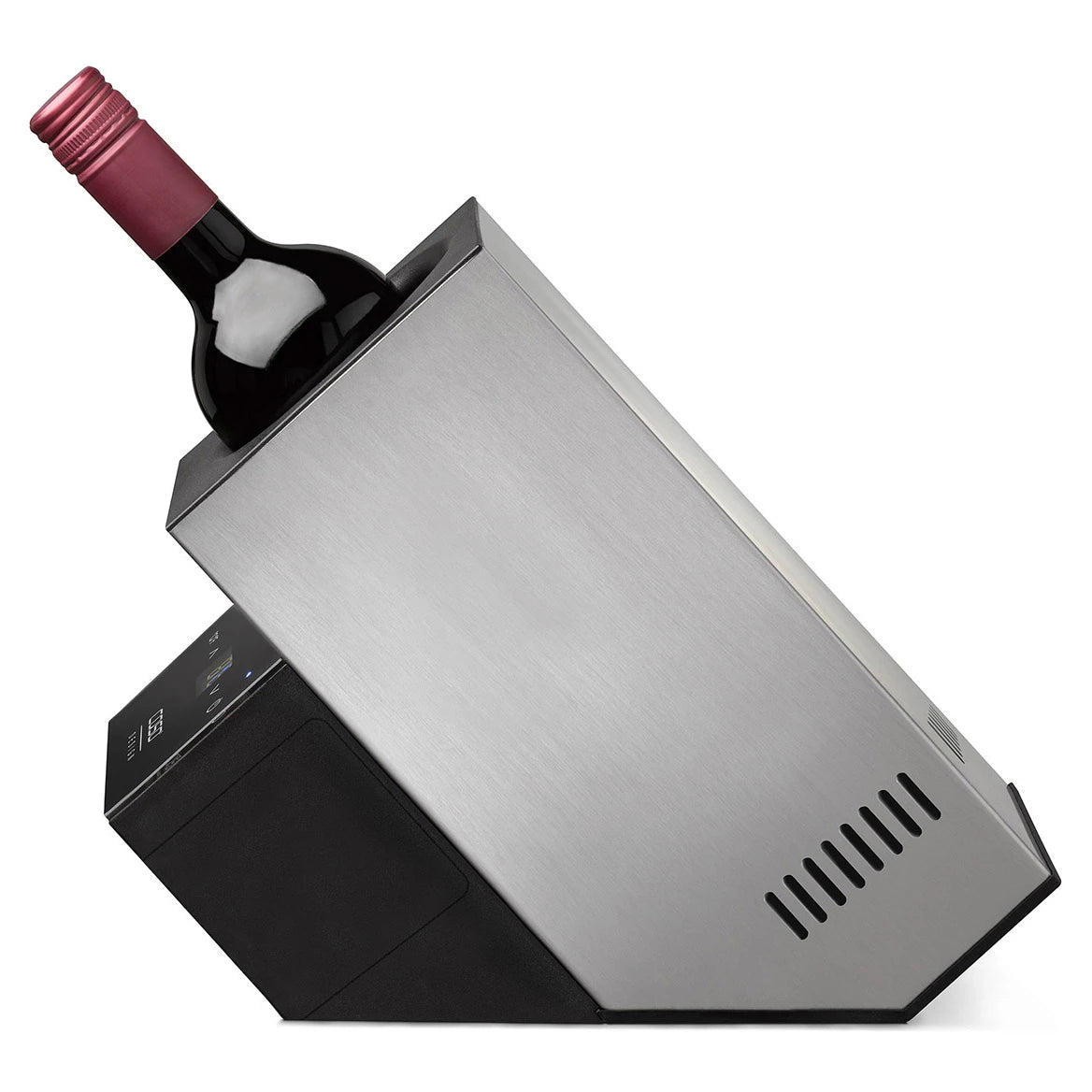Flaschenkühler CASO Design WineCase Deluxe Inox mit Weinflasche, Seitenansicht