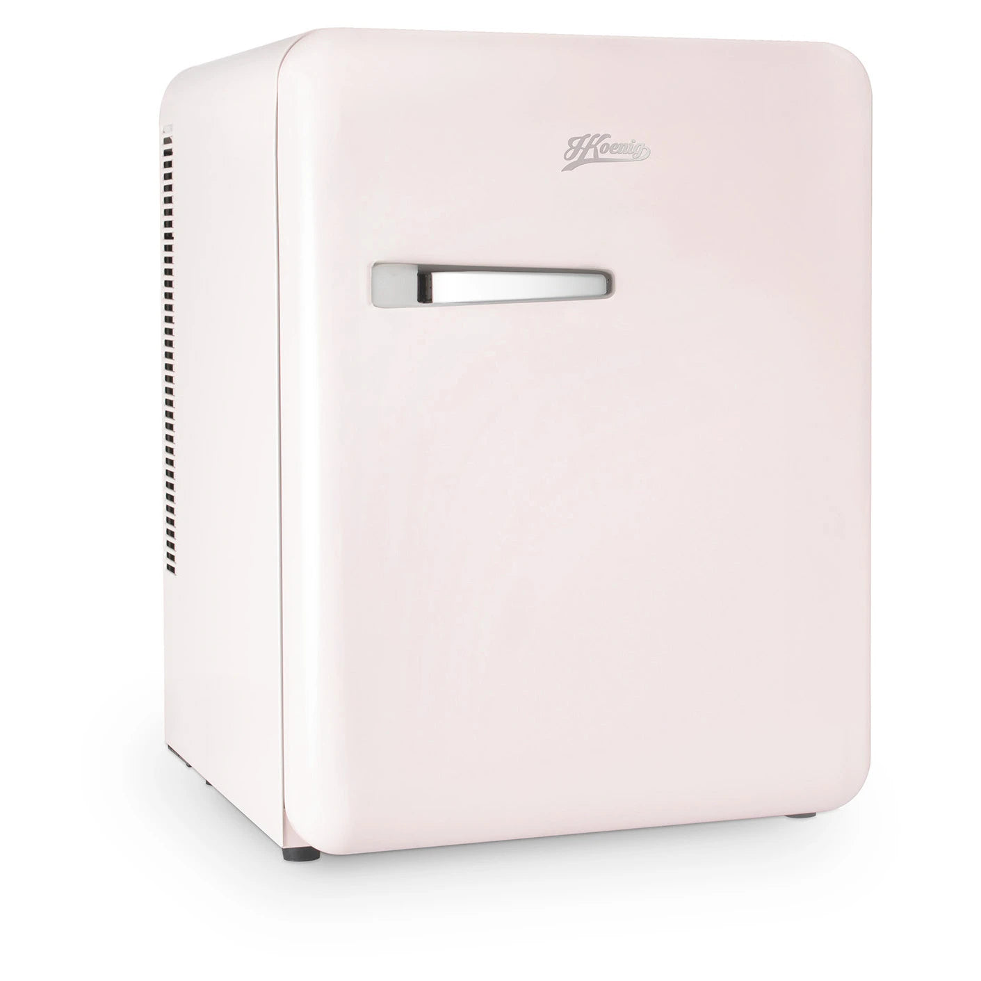 H.Koenig TOAD6 freistehender Mini Kühlschrank in Rosa in seitlicher Ansicht