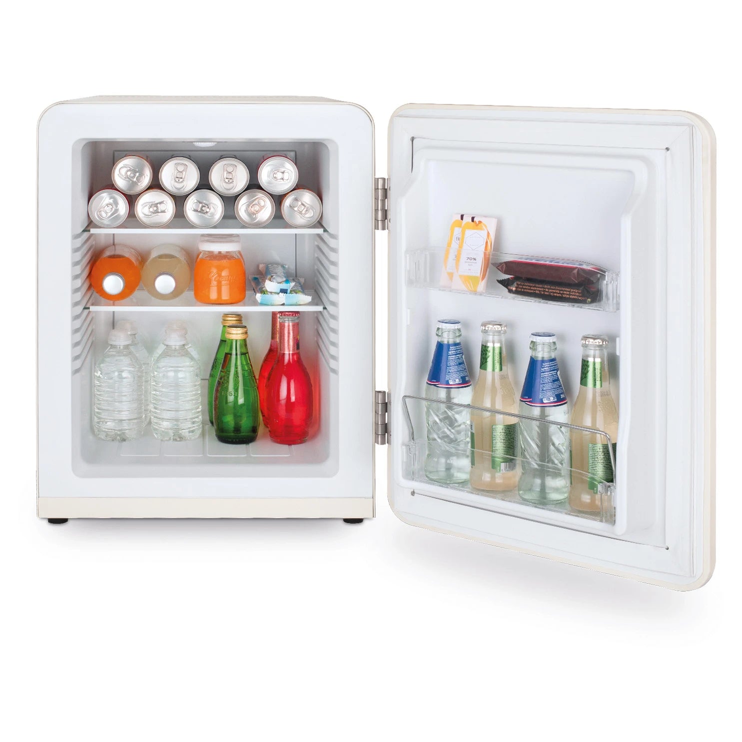 H.Koenig TOAD8 freistehender Mini Kühlschrank in Creme in seitlicher Ansicht