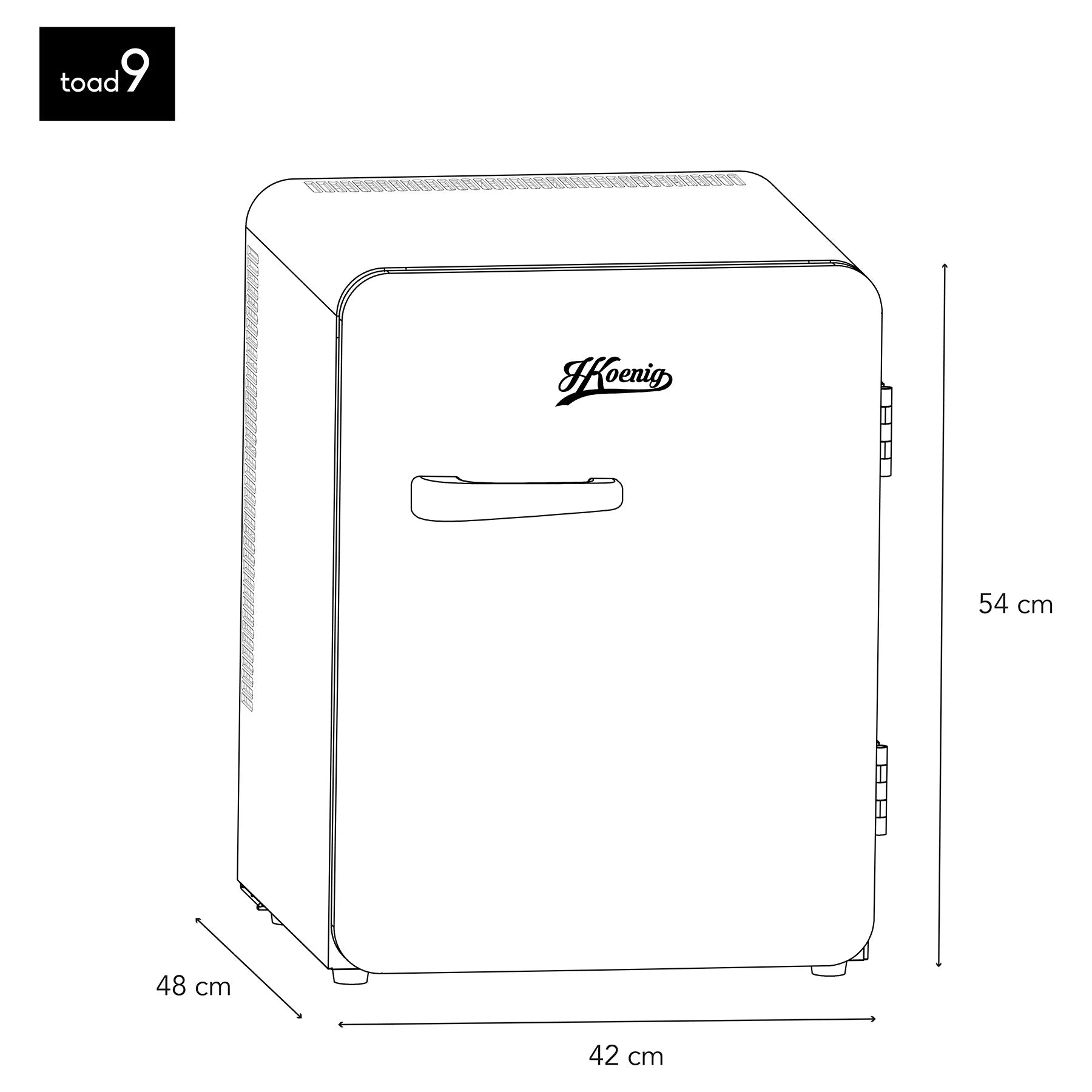 H.Koenig TOAD9 Retro Mini Kühlschrank mit sichtbarem Innenraum und Türablagen
