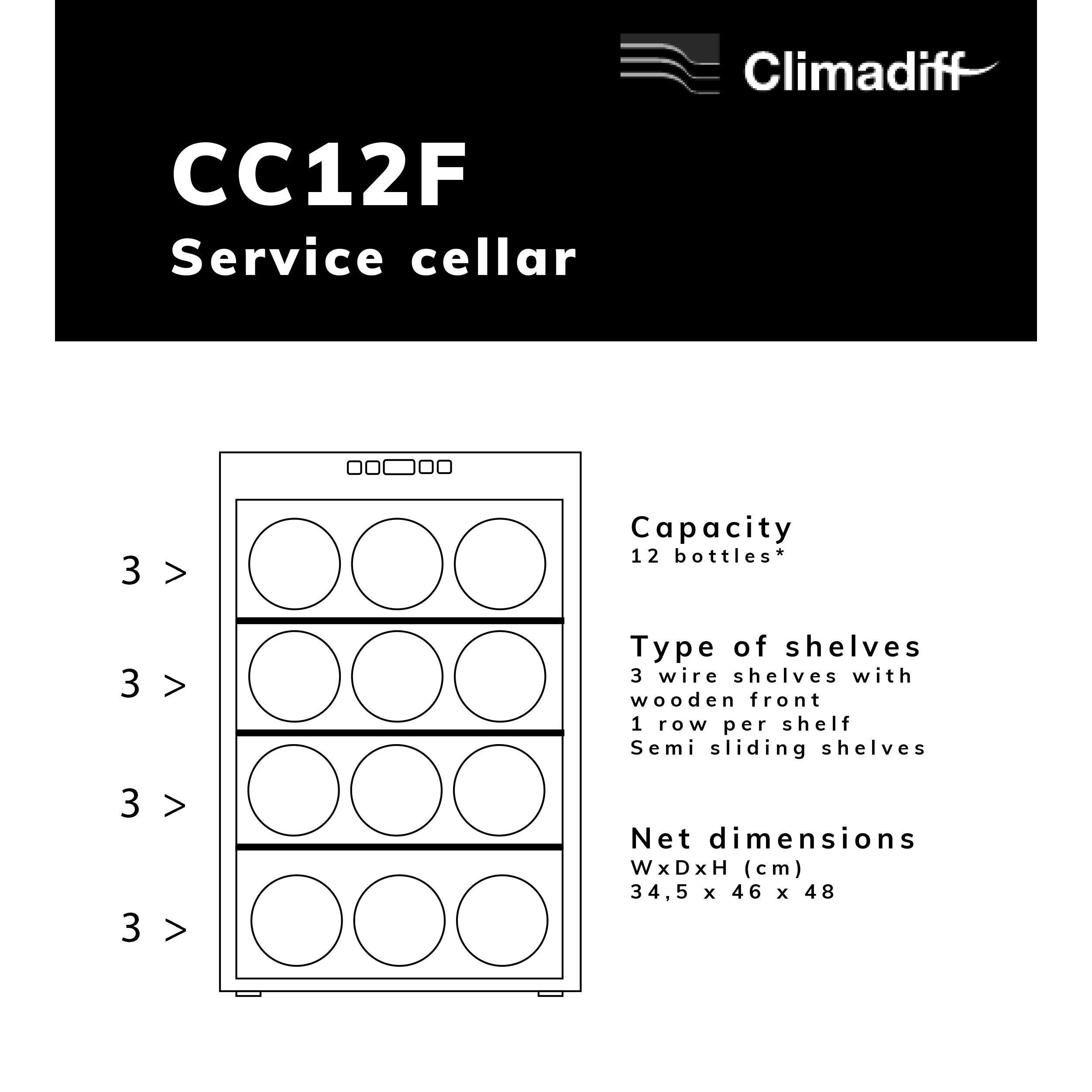 Wine Cooler 12 bottles Climadiff CC12F