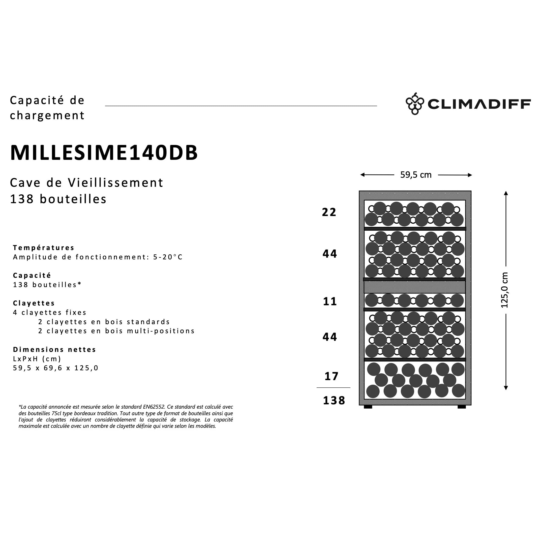 Weinkühlschrank 138 Flaschen Climadiff MILLESIME140DB