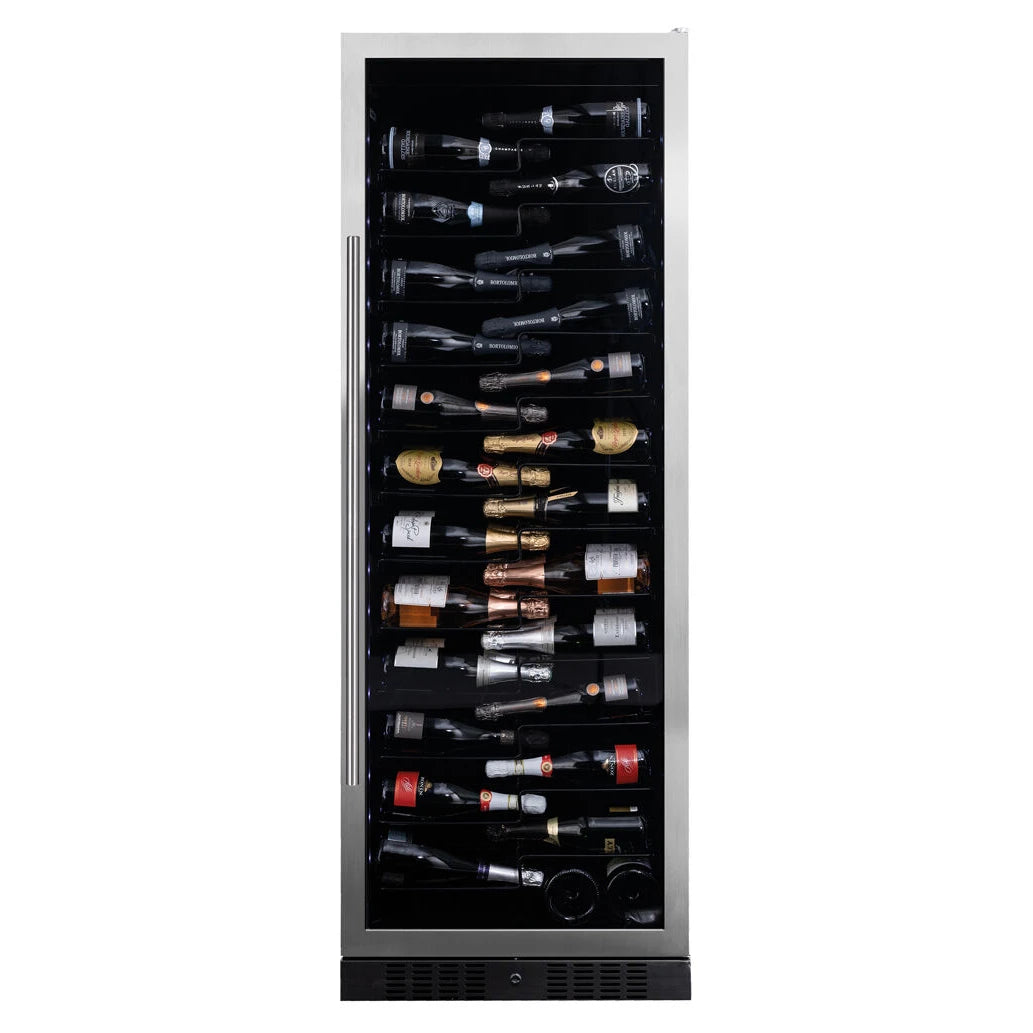 Dunavox Sera-143 Weinkühlschrank mit Edelstahlrahmen, Glastür und mehreren Weinregalen für bis zu 143 Flaschen