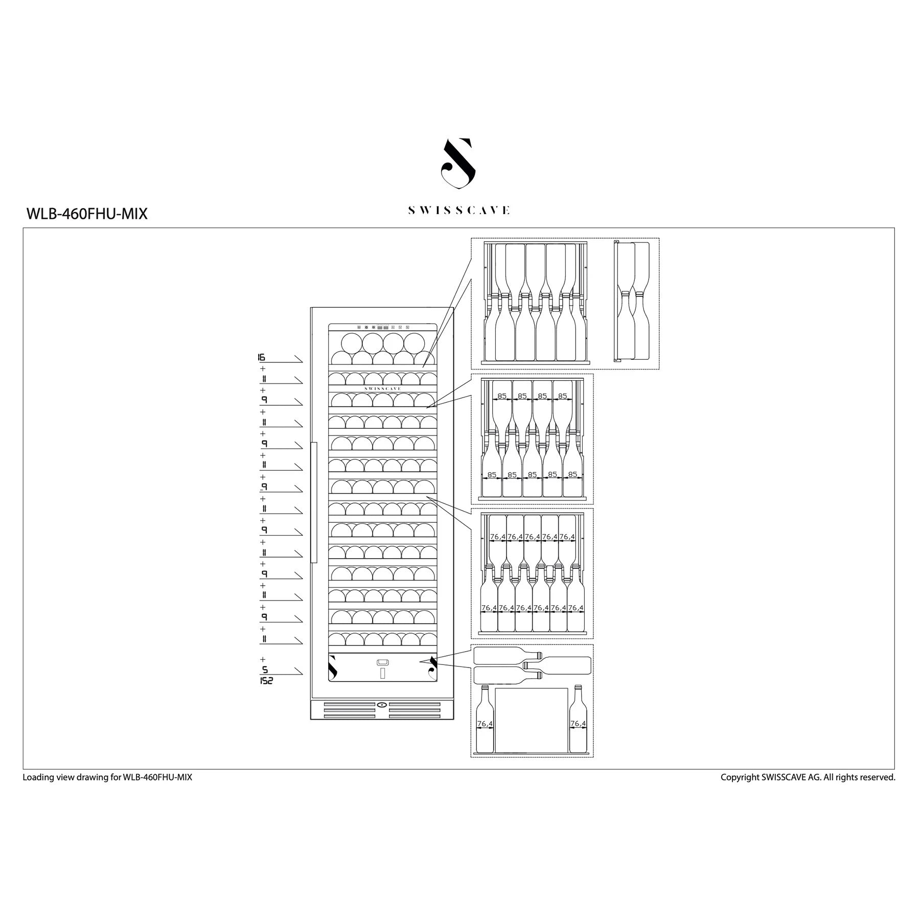 Weinkühlschrank 152 Flaschen Swisscave WLB-460FHU-MIX
