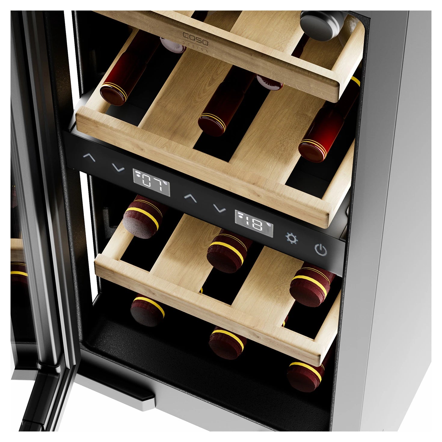 Unterbau-Weinkühlschrank CASO Design WineDeluxe WDU 18 Detailansicht des ausziehbaren Lagerbodens