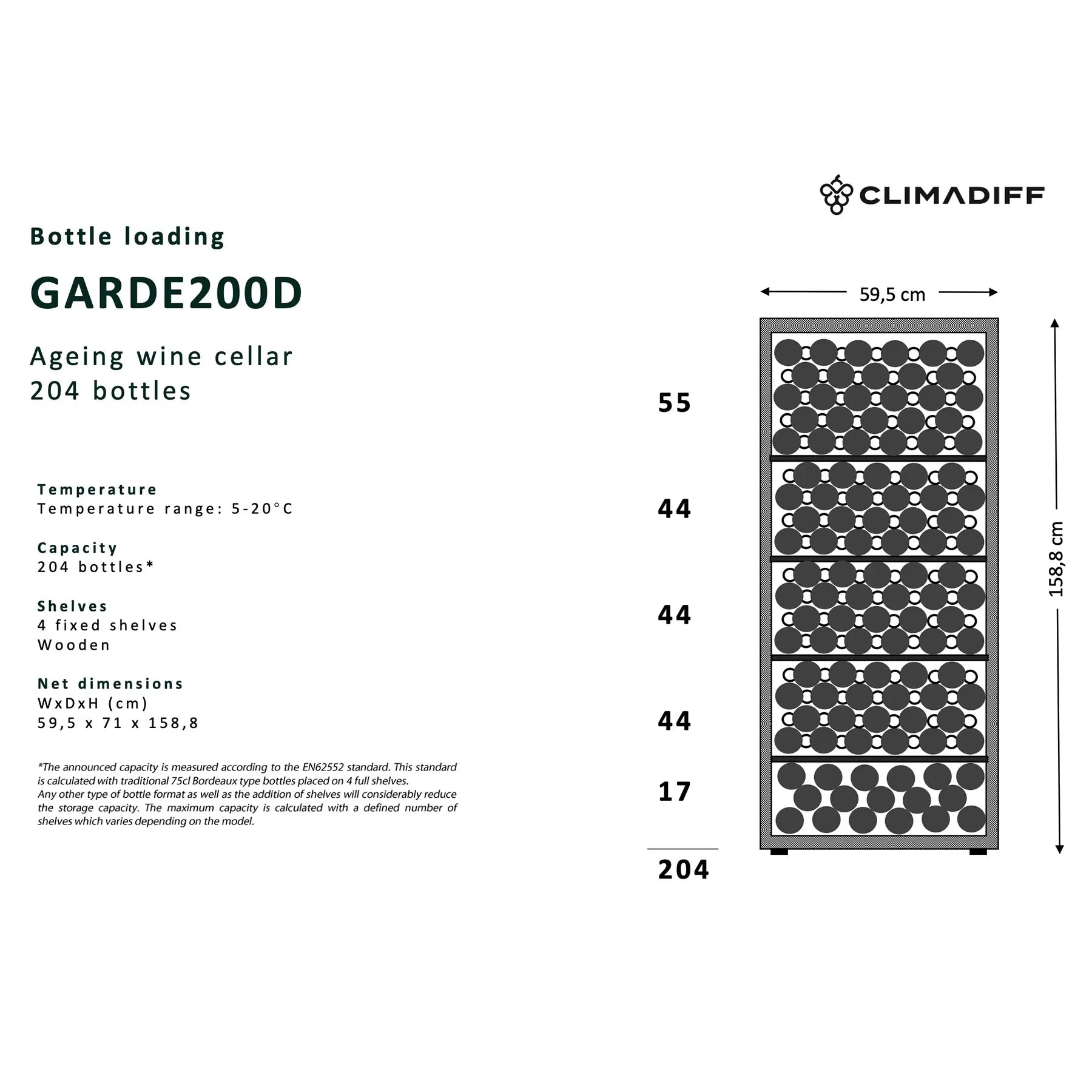 Wine Cooler 204 bottles Climadiff GARDE200D