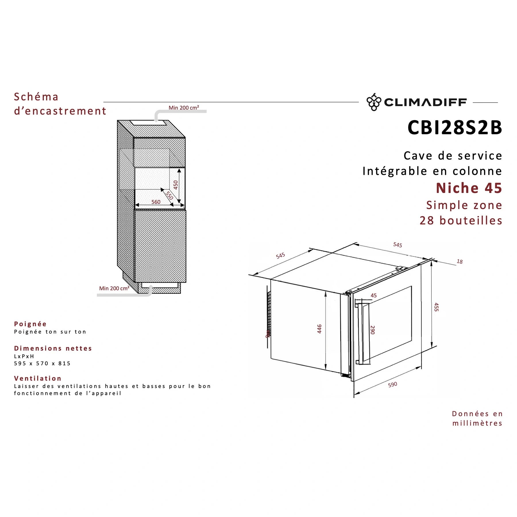 Wine Cooler 28 bottles Climadiff CBI28S2B