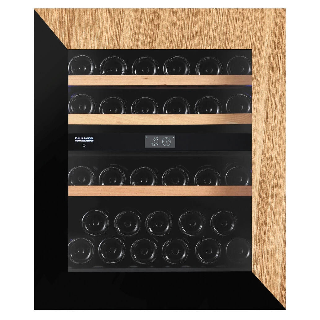 Dunavox Noble-32 Panel Ready Weinkühlschrank mit Holzfront, integriert in Holzküche, Holzregalen und Zwei-Zonen-Temperierung