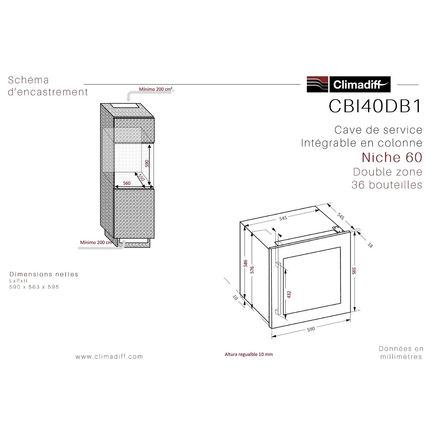 Wine Cooler 36 bottles Climadiff CBI40DB1