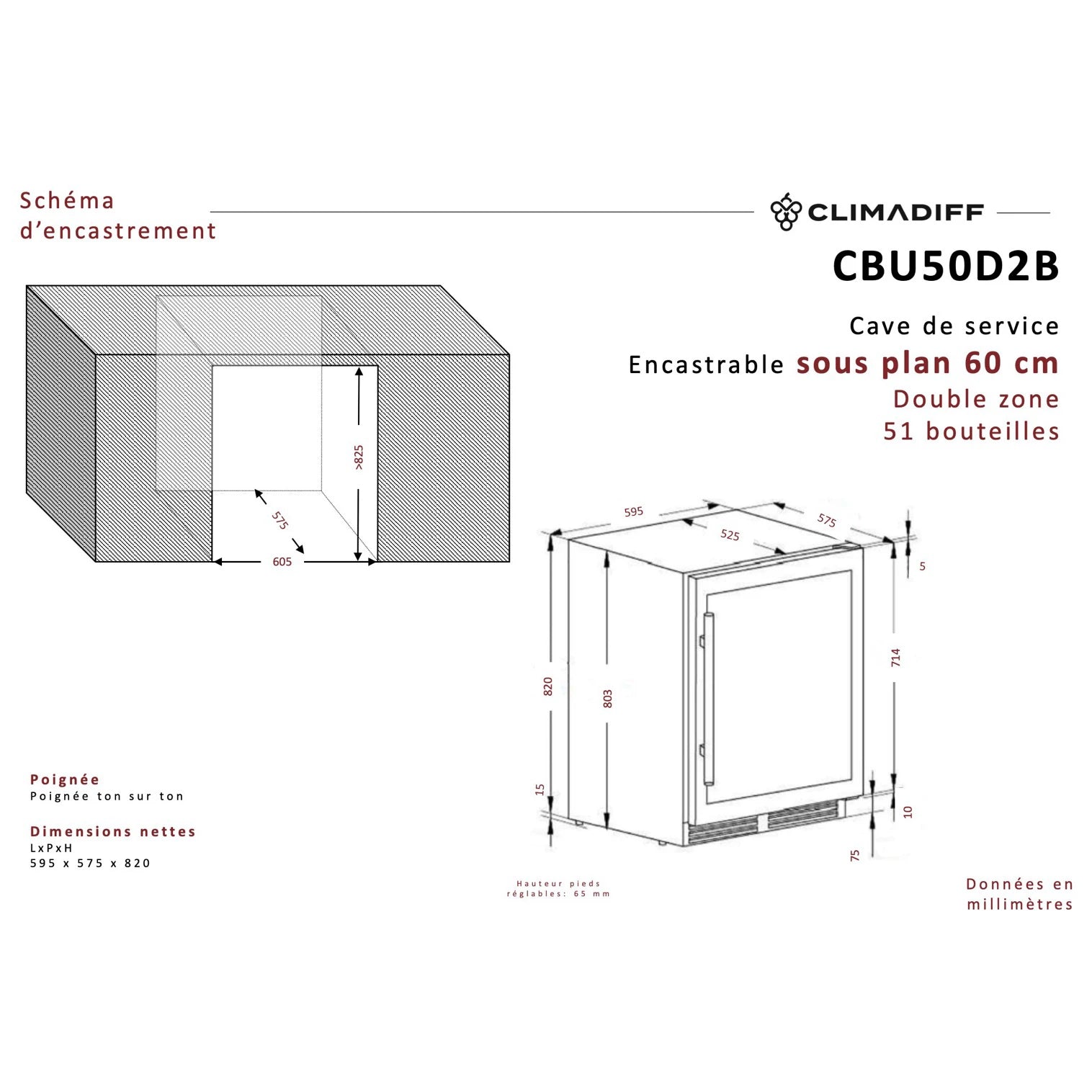Weinkühlschrank 51 Flaschen Climadiff CBU50D2B