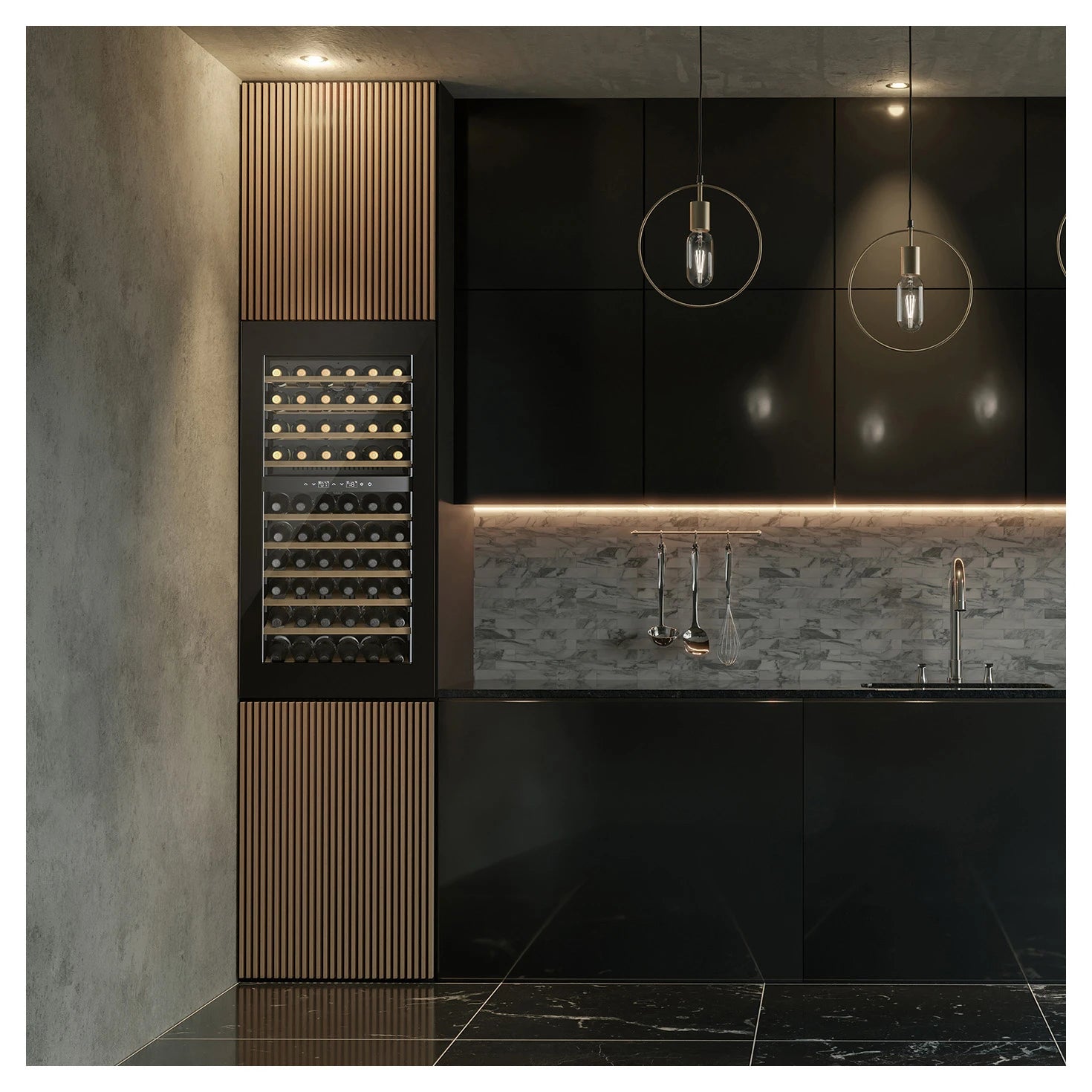 Einbau-Weinkühlschrank CASO Design WineDeluxe WD 60 in einen Küchenhochschrank eingebaut