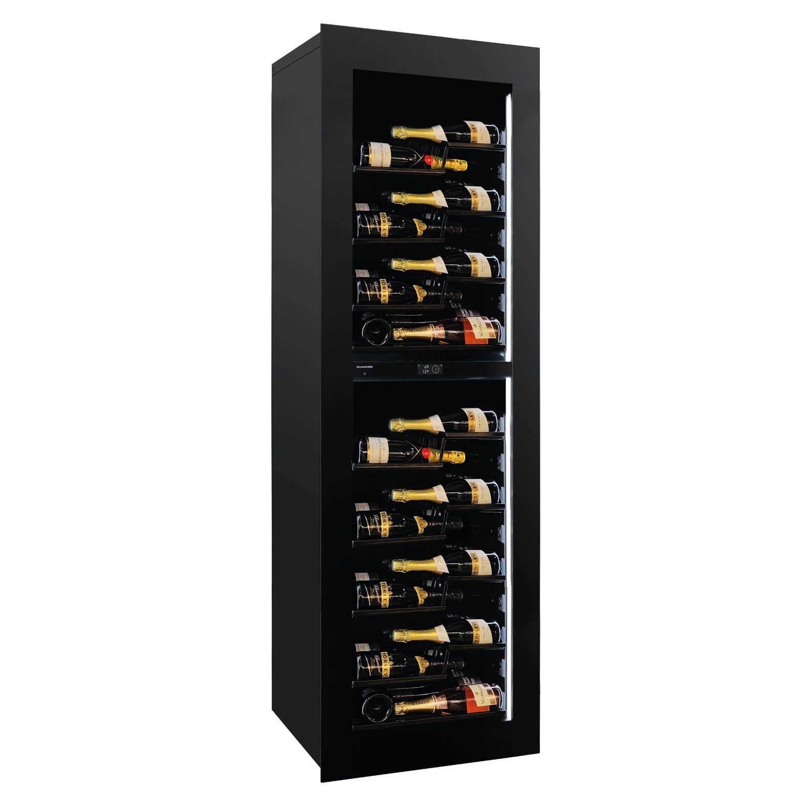 Dunavox Noble-72 voll integrierter Einbau-Weinkühlschrank in Schwarz, 72 Flaschen, Doppelzone und LED-Beleuchtung