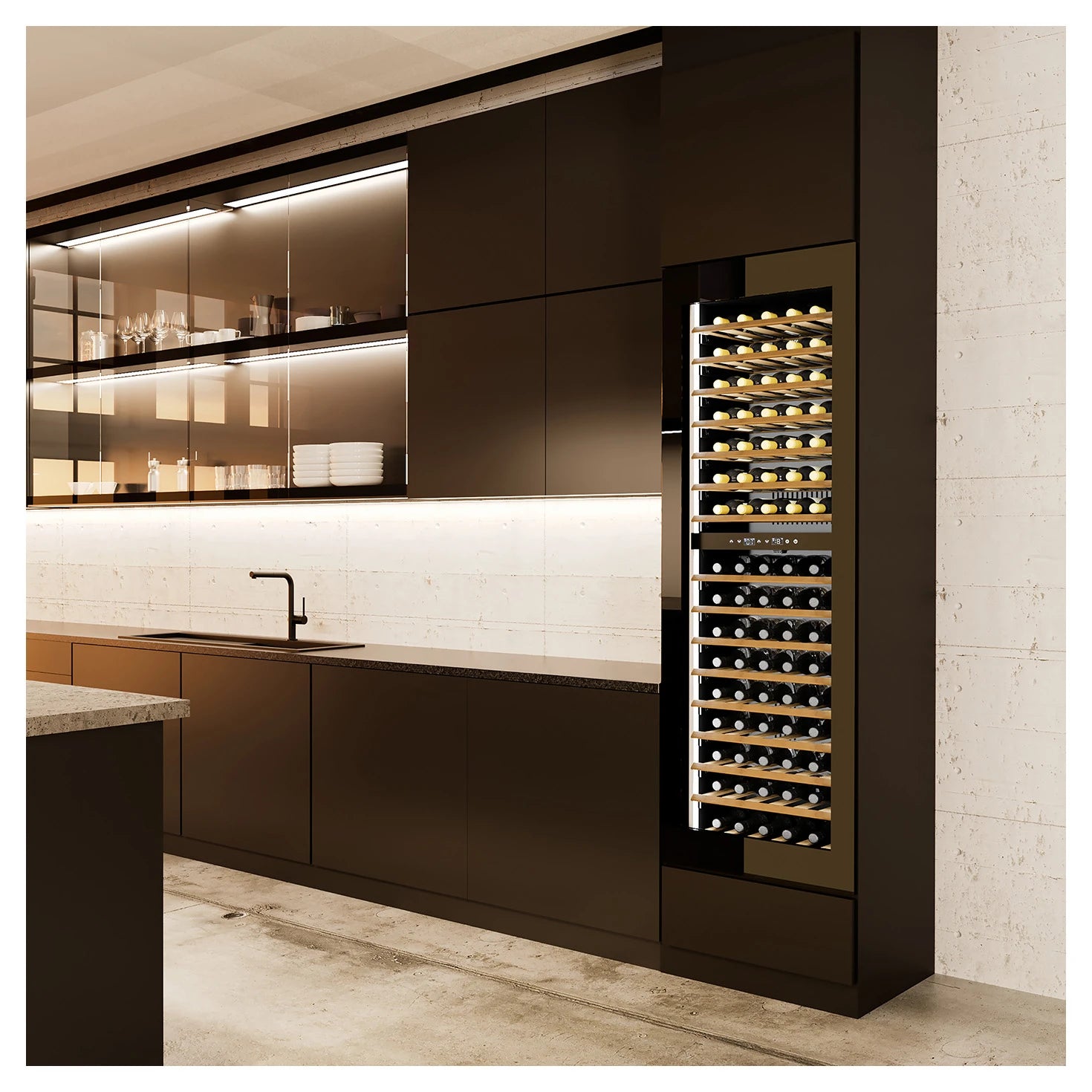 Einbau-Weinkühlschrank CASO Design WineDeluxe WD 96 in einer Küche eingebaut