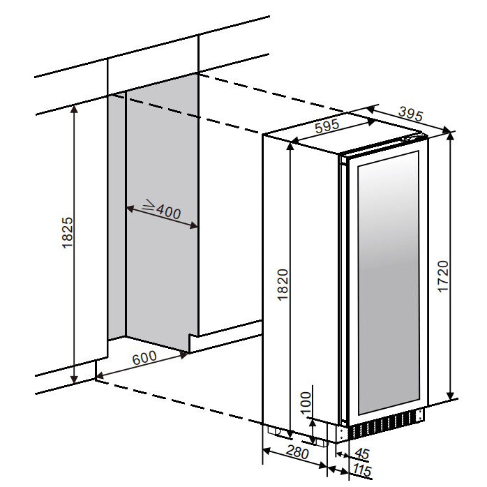 Weinkühlschrank 57 Flaschen mQuvée WineCave Slim 182D Fullglass Black
