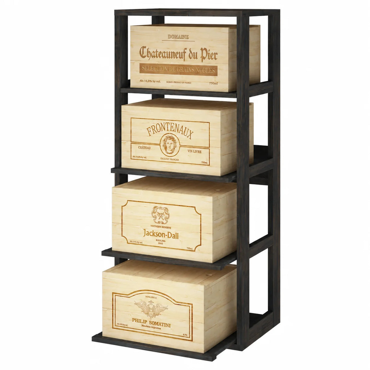 Wine rack for 4 cases of 6 bottles Expovinalia Arganza Godello 2558 – Black pine – BX2558