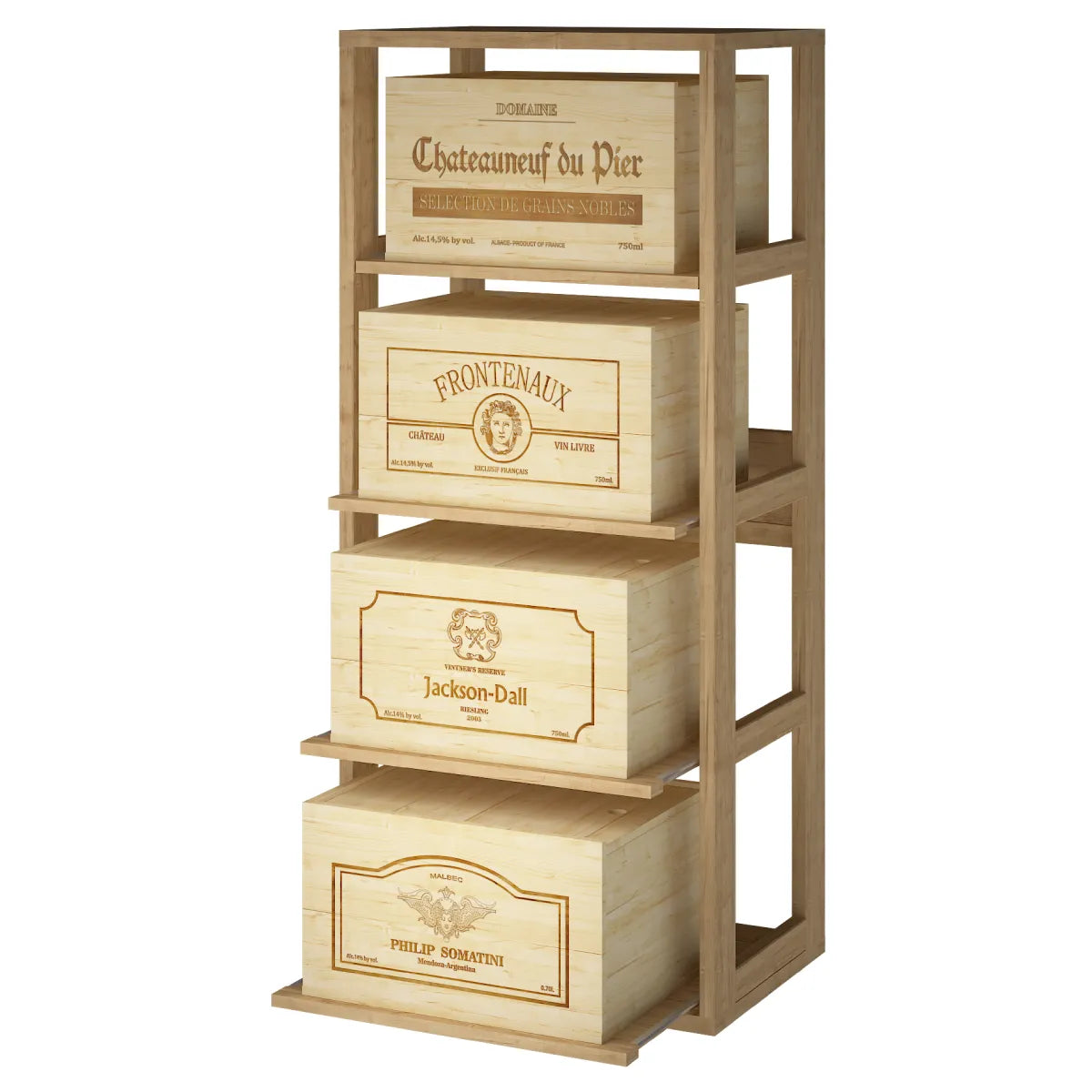 Wine rack for 4 cases of 6 bottles Expovinalia Arganza Godello 2558 – Pine with light oak finish – EX2558