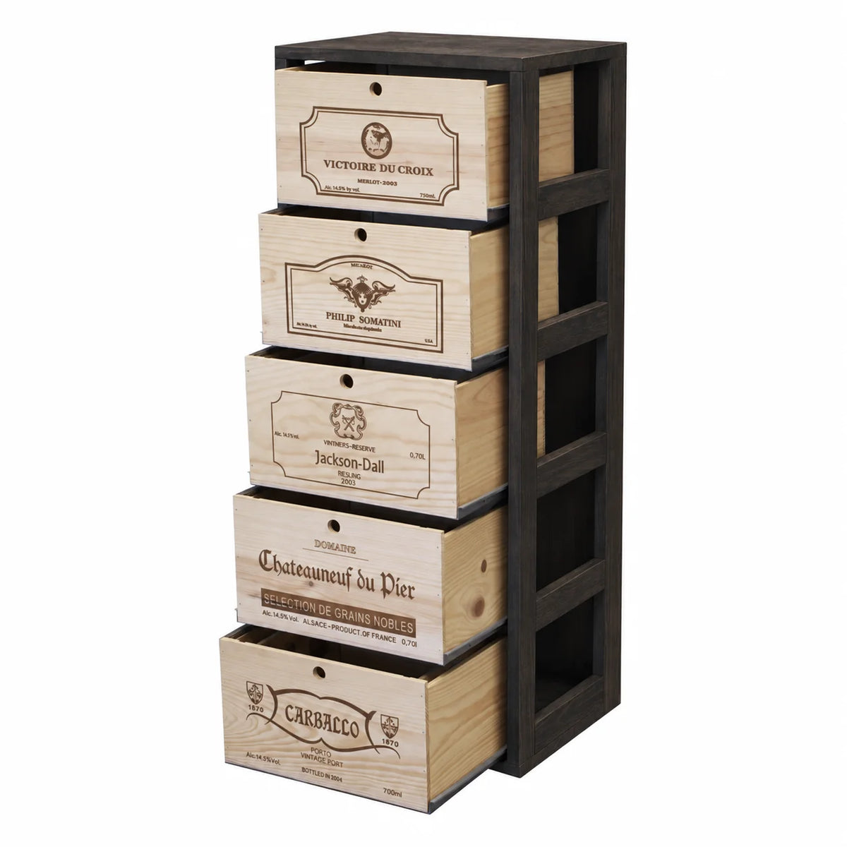 Wine rack for 5 cases of 6 bottles Expovinalia Arganza Godello 2553 – Black pine – BX2553