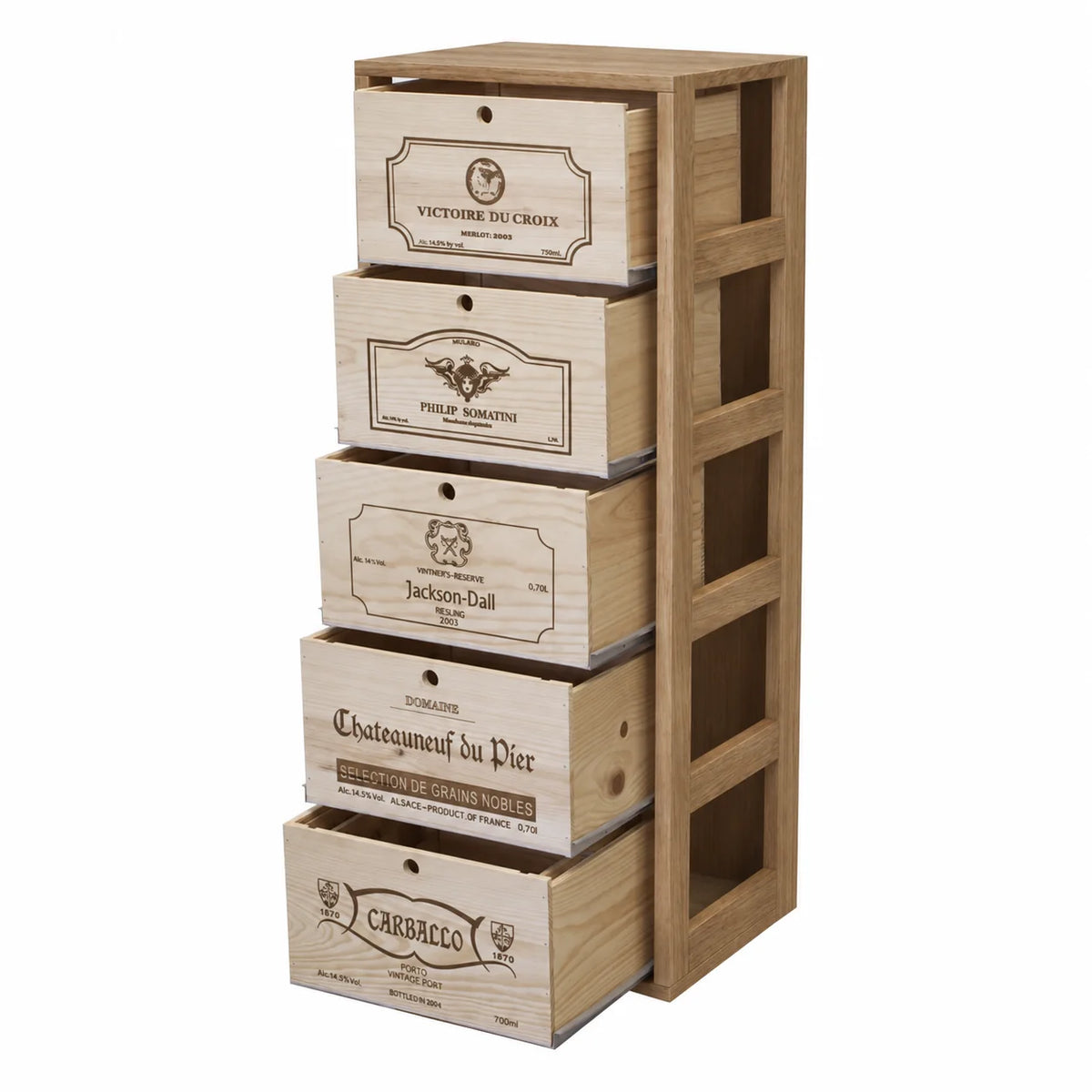 Wine rack for 5 cases of 6 bottles Expovinalia Arganza Godello 2553 – Natural oak – ER2553