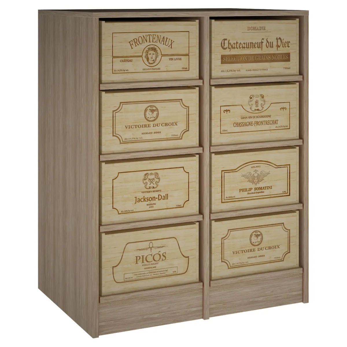 Wine rack for 8 cases of 12 bottles Expovinalia Arganza Godello 2545 – Pine with light oak finish – EX2545